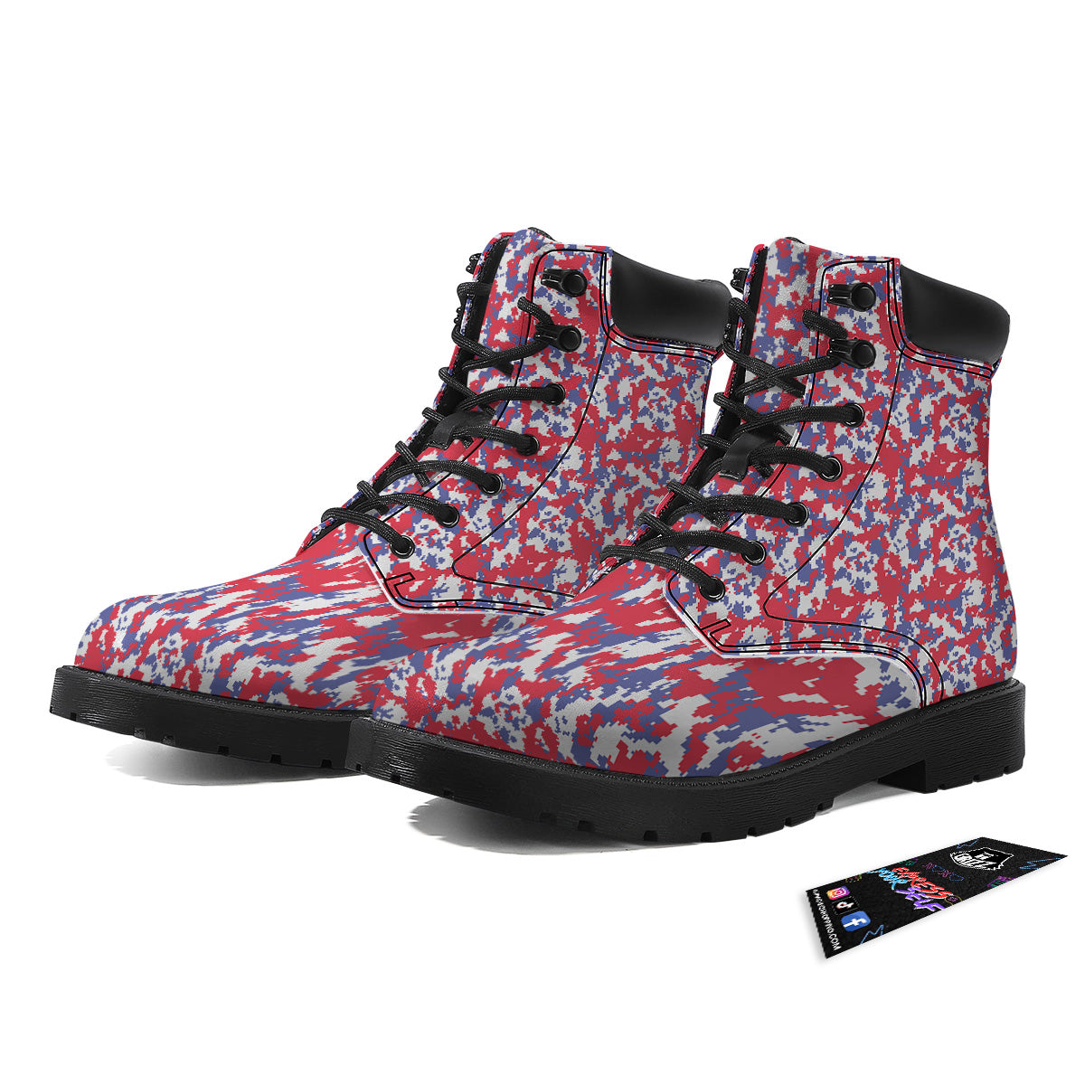 White Digital Camo And Blue Red Print Boots-grizzshop