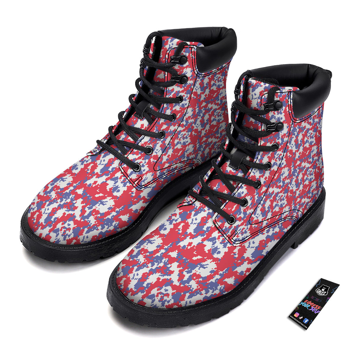 White Digital Camo And Blue Red Print Boots-grizzshop