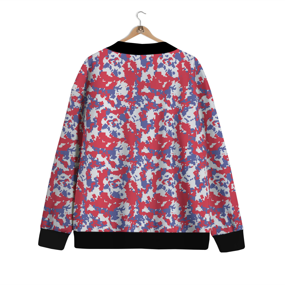 White Digital Camo And Blue Red Print Cardigan-grizzshop