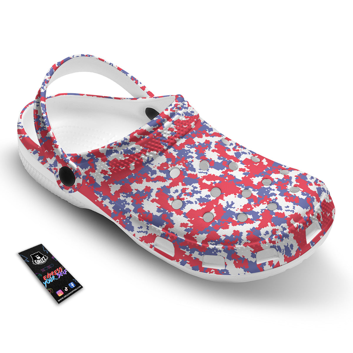 White Digital Camo And Blue Red Print Clog-grizzshop