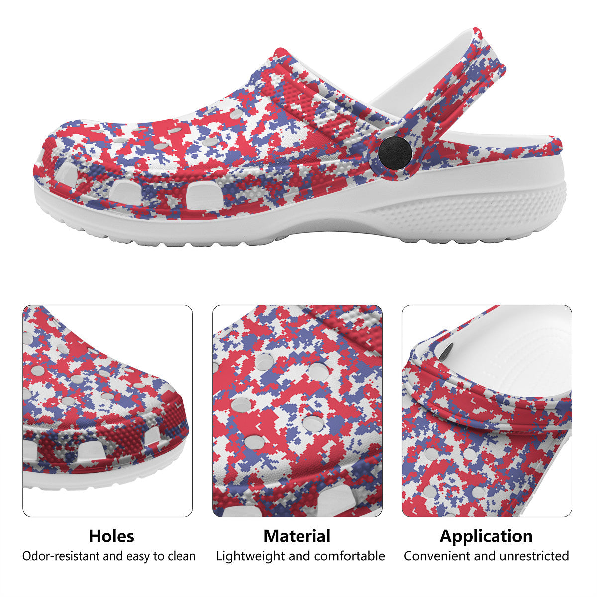 White Digital Camo And Blue Red Print Clog-grizzshop