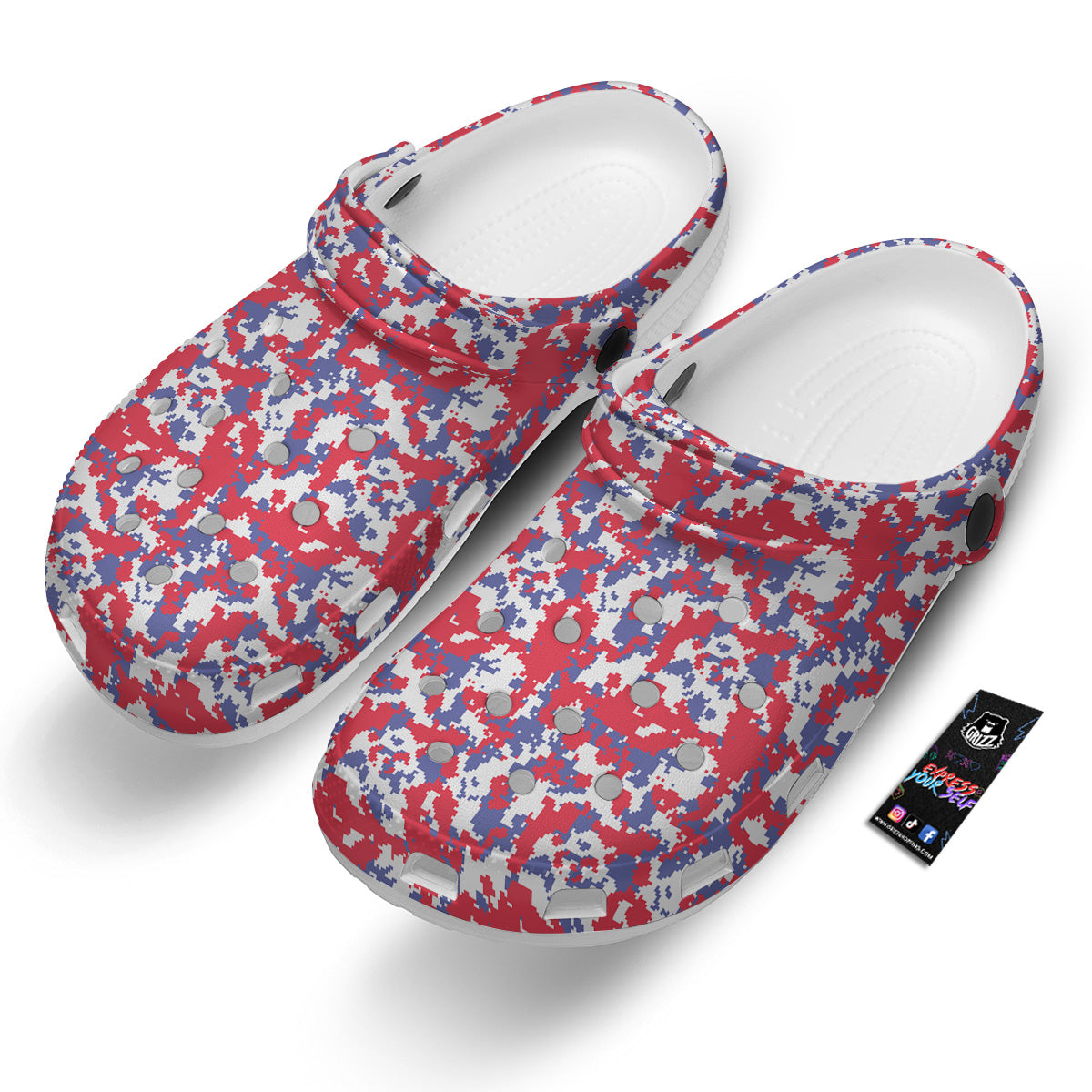 White Digital Camo And Blue Red Print Clog-grizzshop