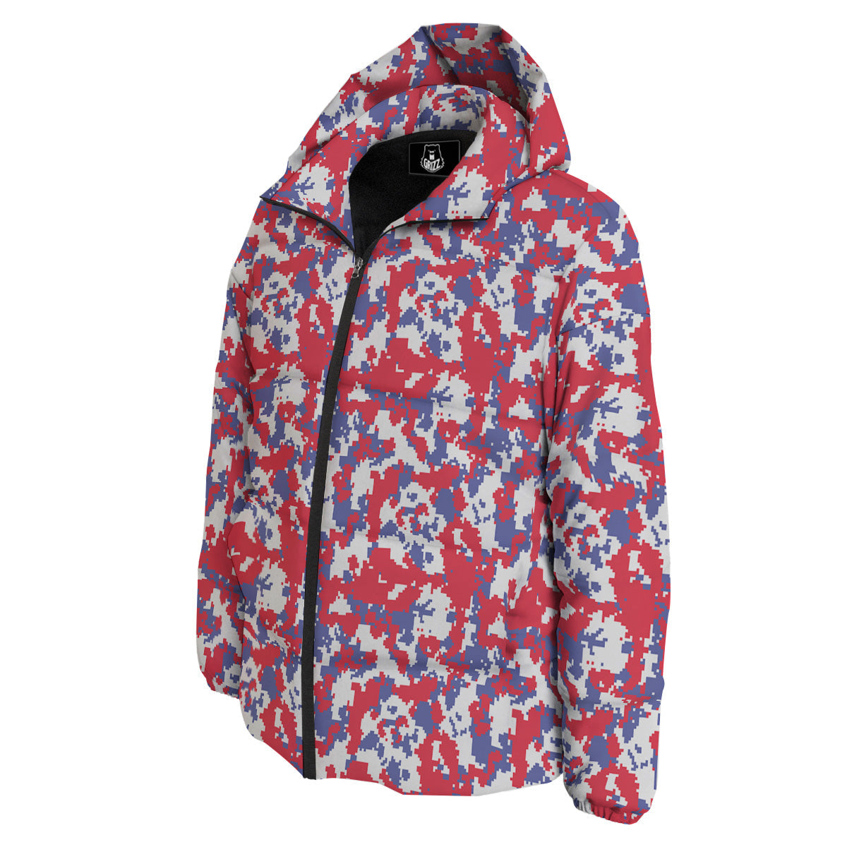 White Digital Camo And Blue Red Print Down Jacket-grizzshop