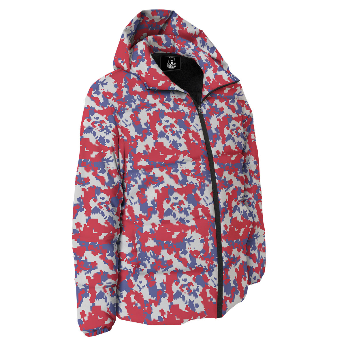 White Digital Camo And Blue Red Print Down Jacket-grizzshop