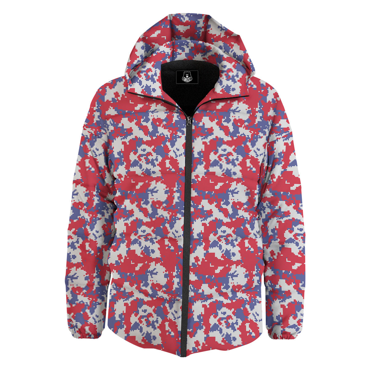 White Digital Camo And Blue Red Print Down Jacket-grizzshop