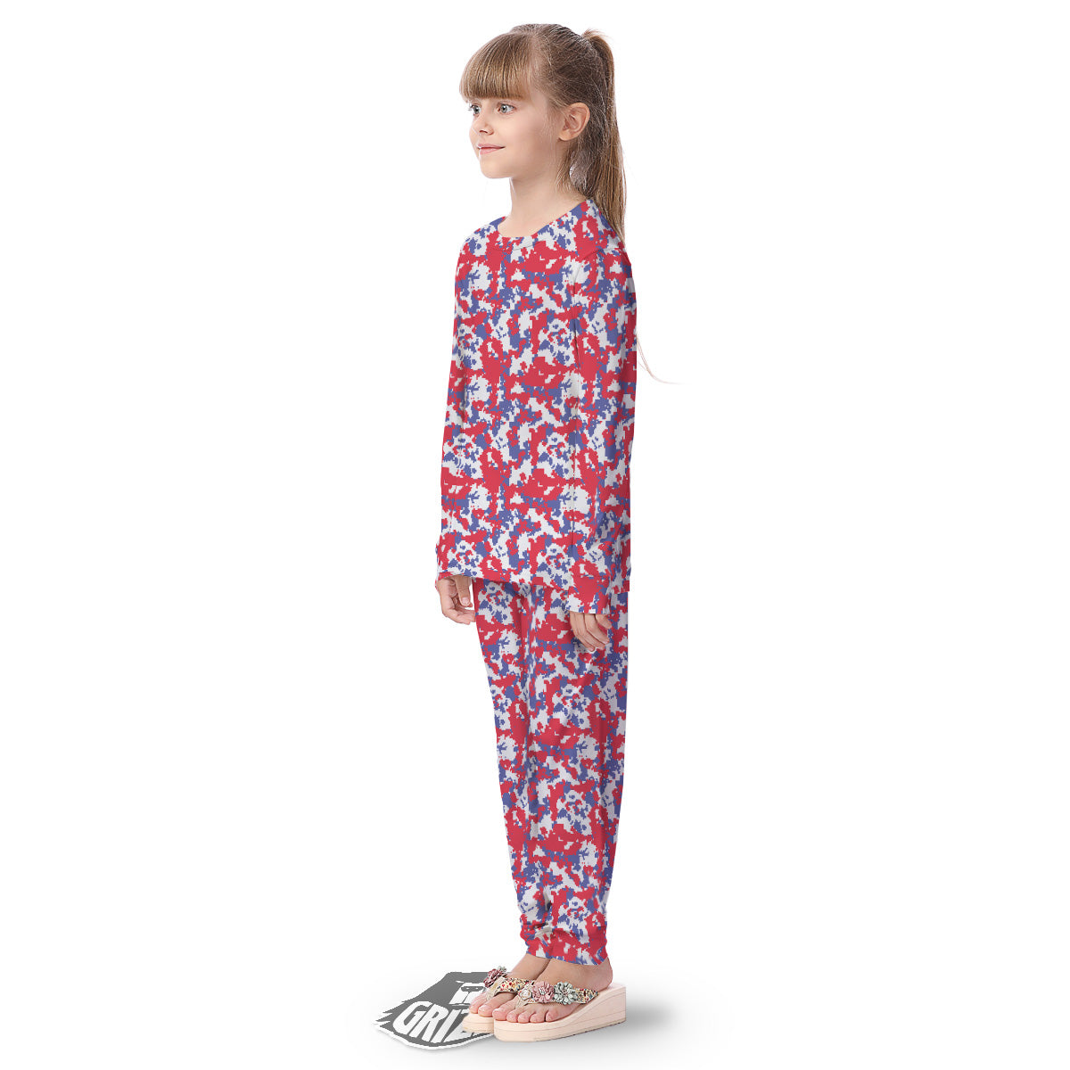 White Digital Camo And Blue Red Print Kid's Pajamas-grizzshop