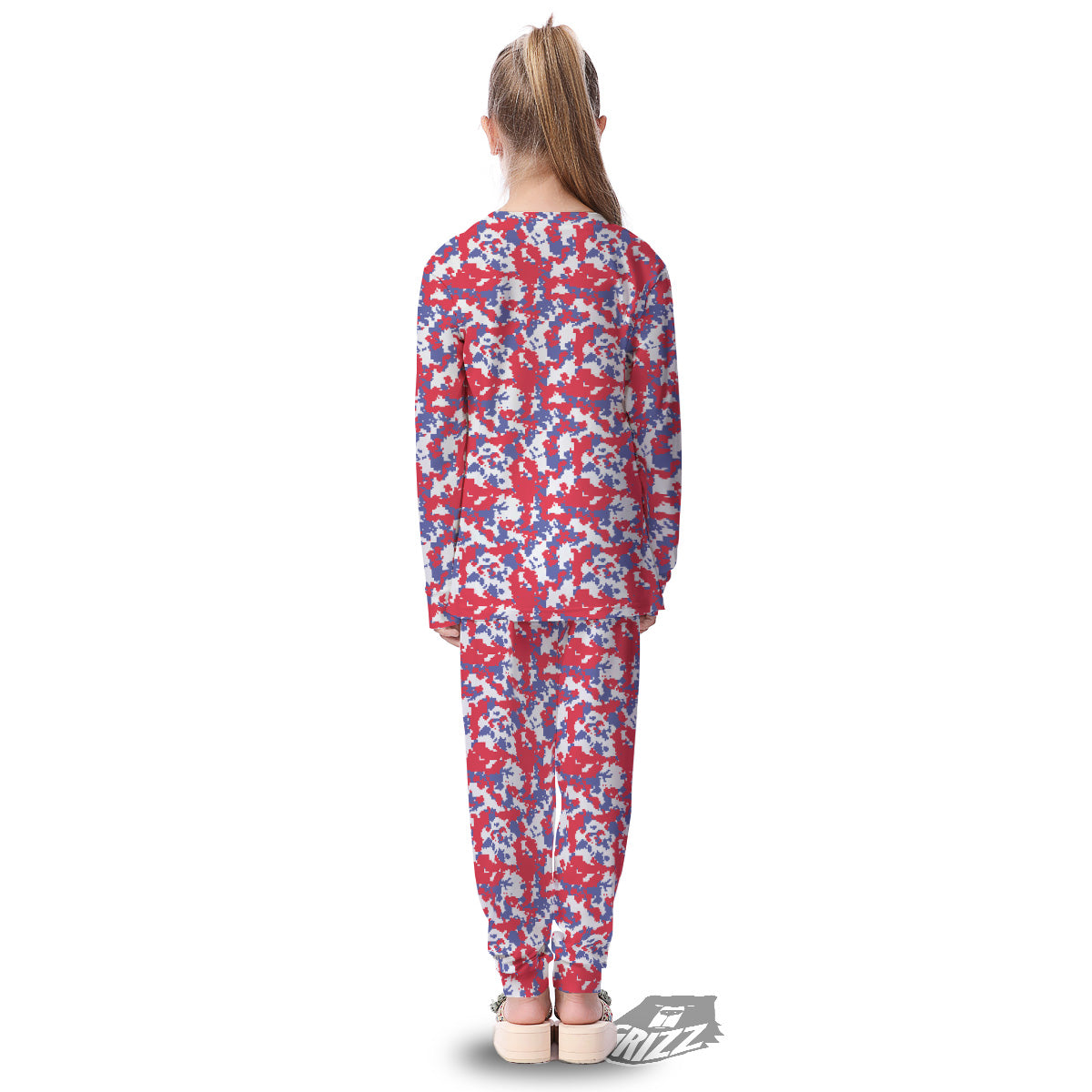 White Digital Camo And Blue Red Print Kid's Pajamas-grizzshop