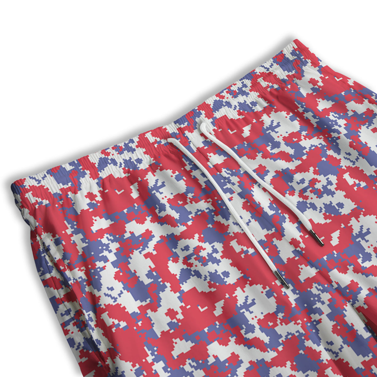 White Digital Camo And Blue Red Print Men's Athletic Shorts