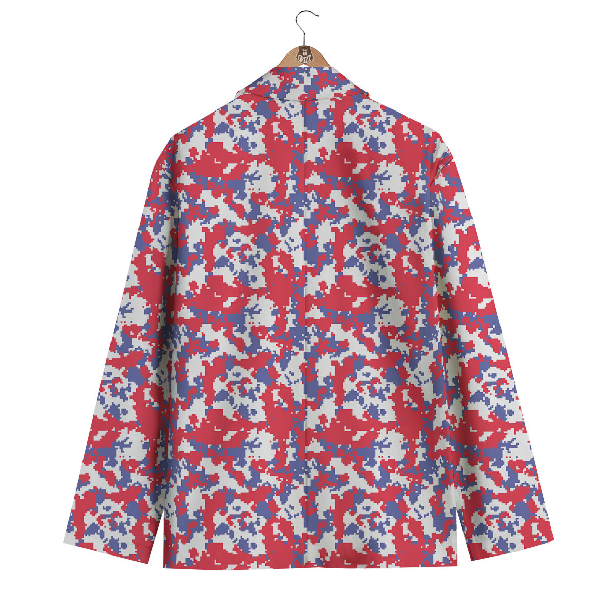 White Digital Camo And Blue Red Print Men's Blazer-grizzshop