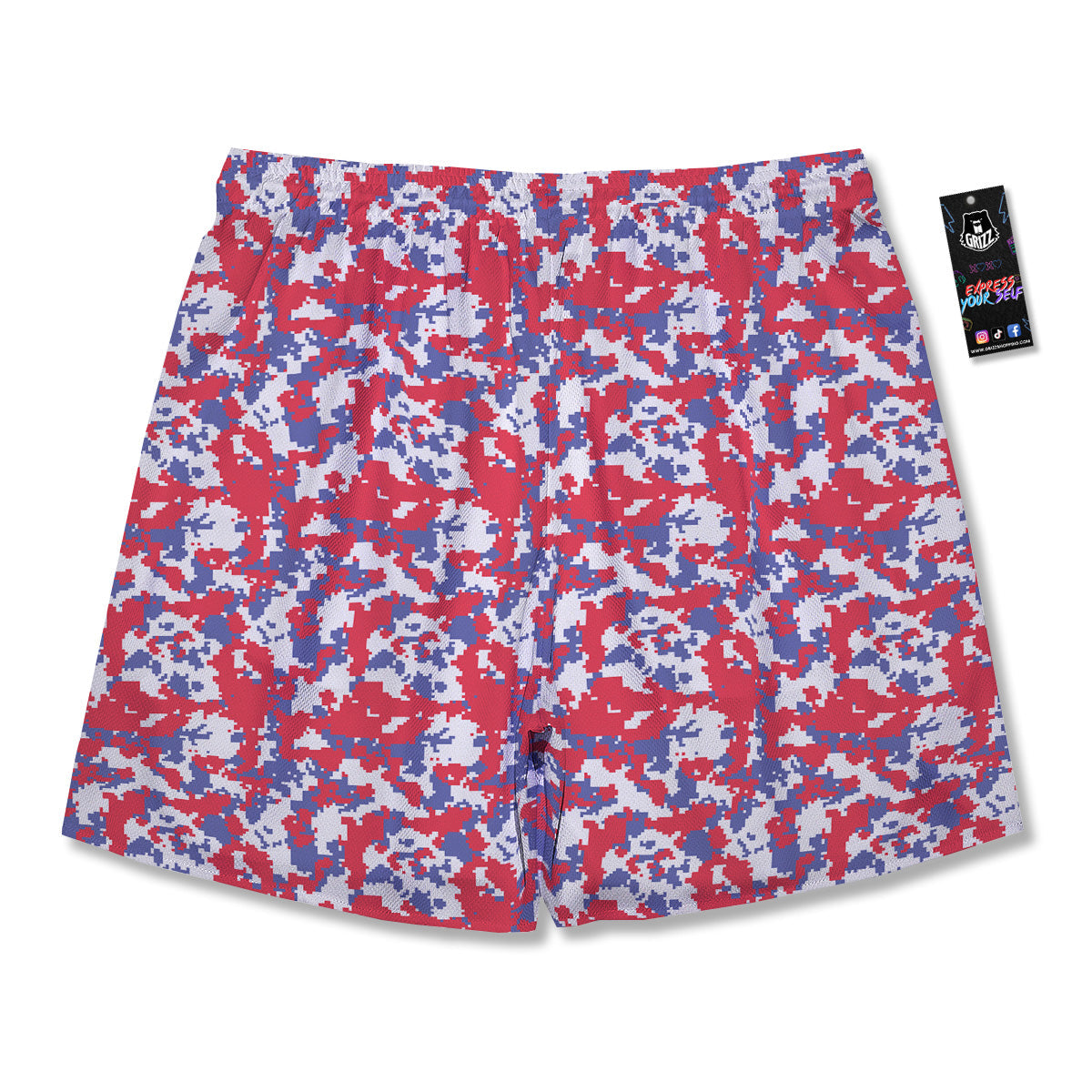 White Digital Camo And Blue Red Print Men's Running Shorts-grizzshop