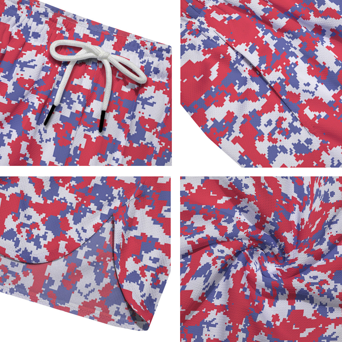 White Digital Camo And Blue Red Print Men's Running Shorts-grizzshop