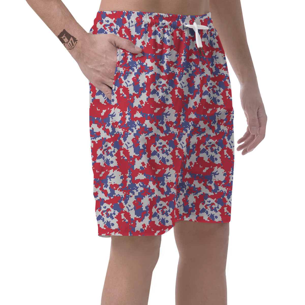 White Digital Camo And Blue Red Print Men's Shorts-grizzshop
