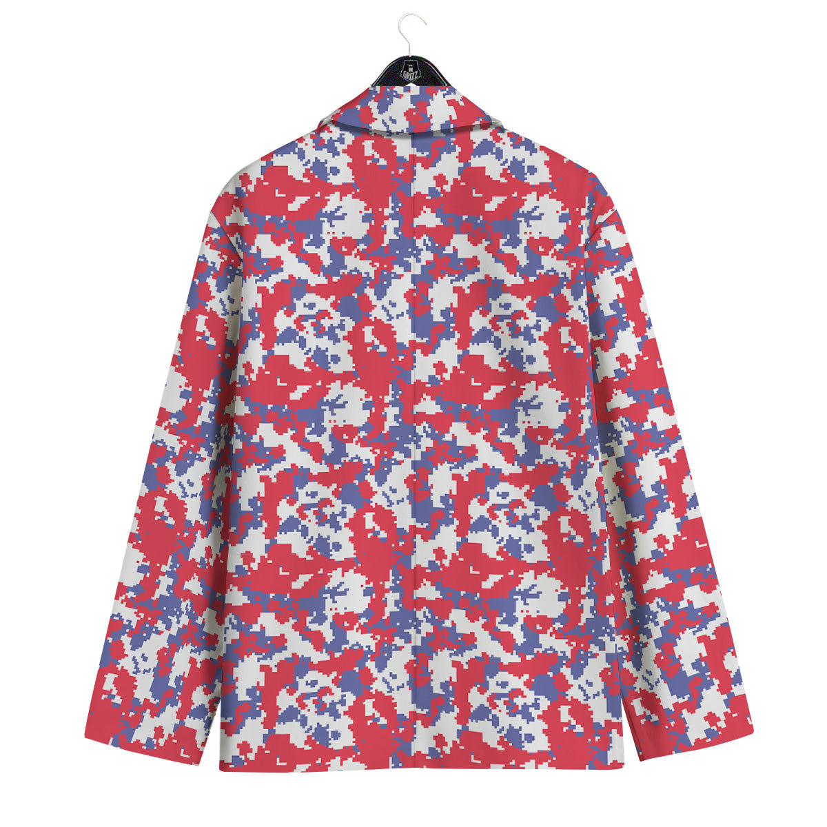 White Digital Camo And Blue Red Print Men's Sport Coat-grizzshop