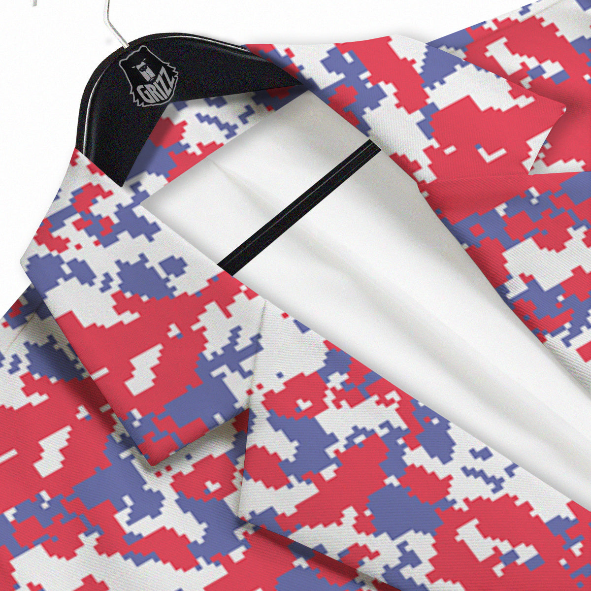White Digital Camo And Blue Red Print Men's Sport Coat-grizzshop