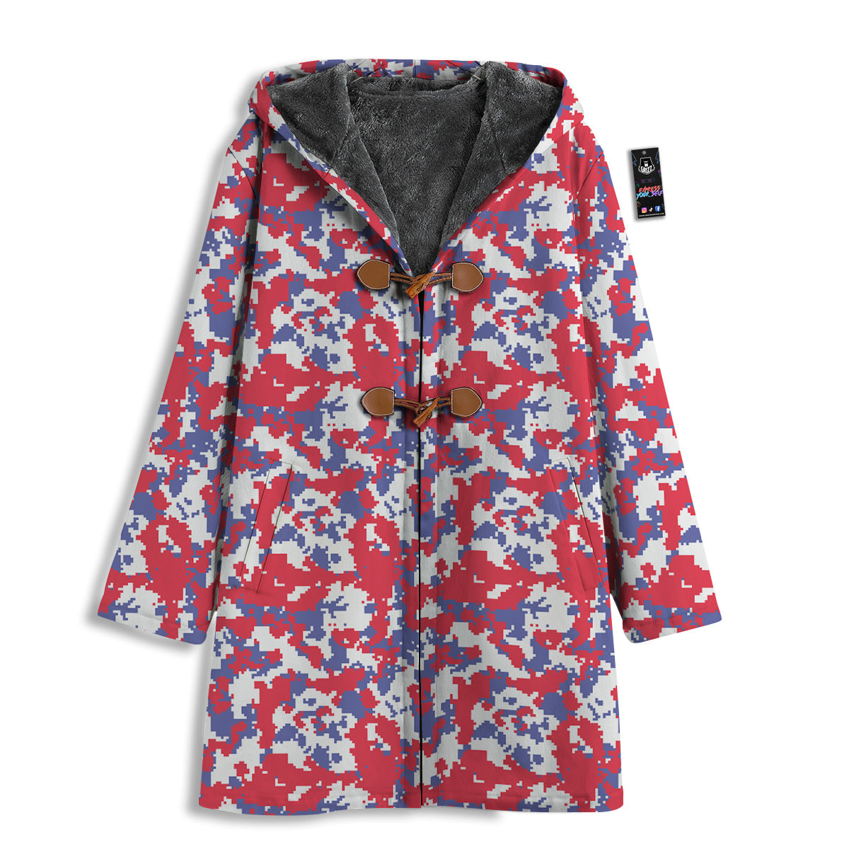 White Digital Camo And Blue Red Print Men's Windbreaker Jacket