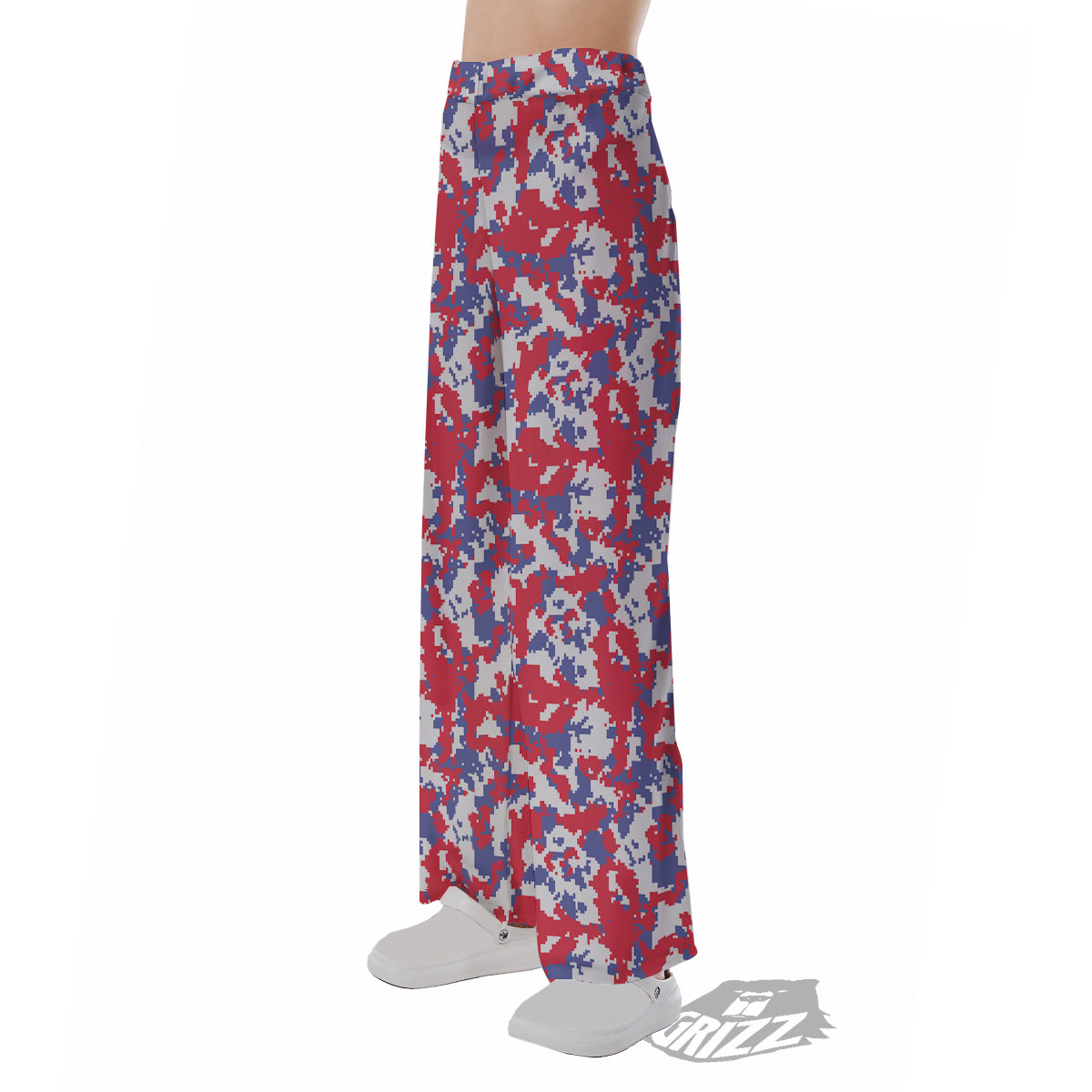 White Digital Camo And Blue Red Print Pajama Pants-grizzshop