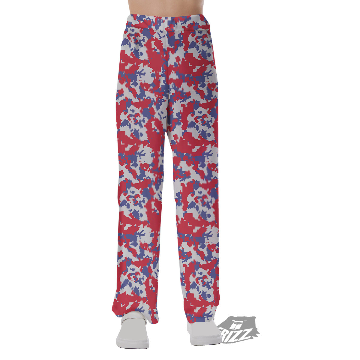 White Digital Camo And Blue Red Print Pajama Pants-grizzshop