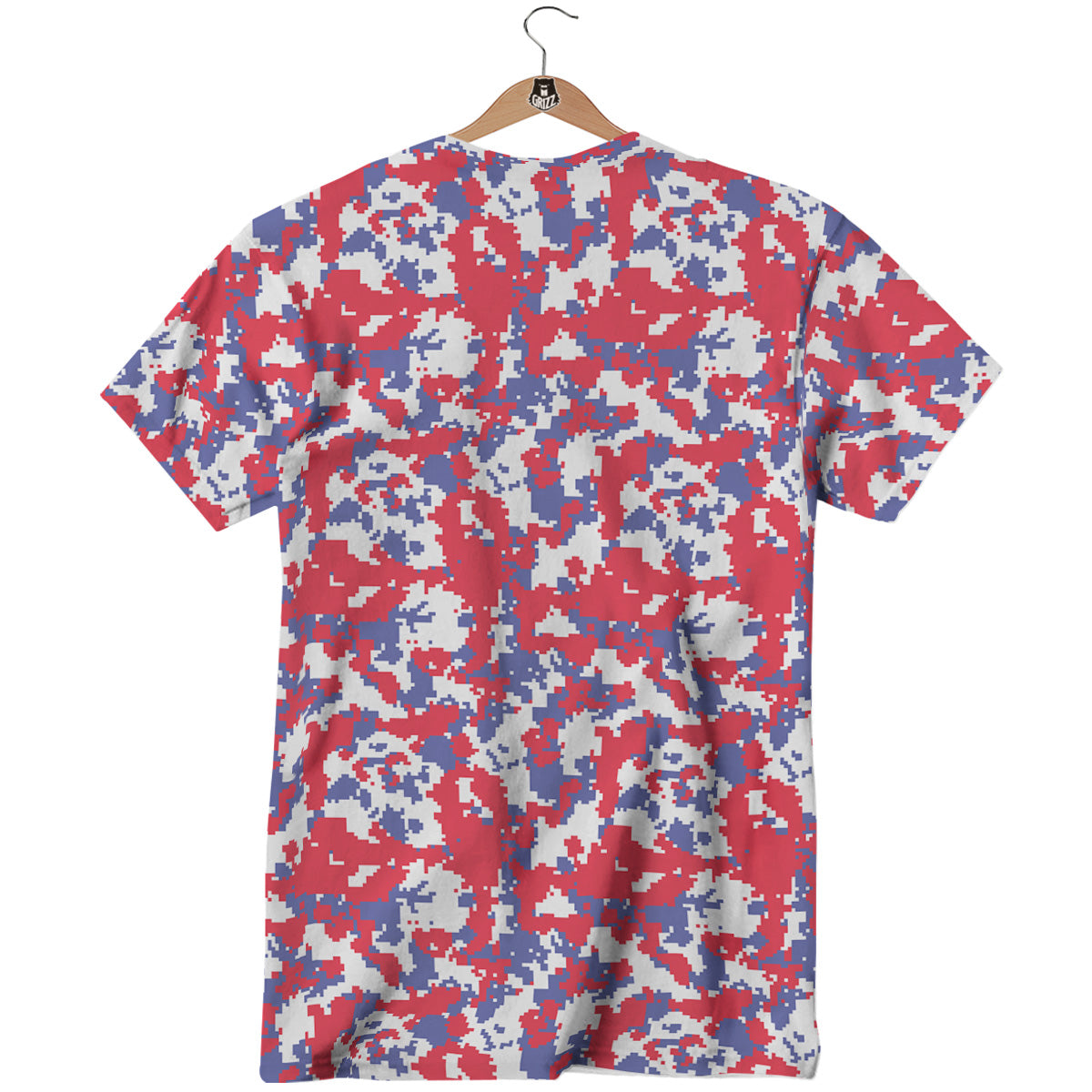 White Digital Camo And Blue Red Print T-Shirt-grizzshop