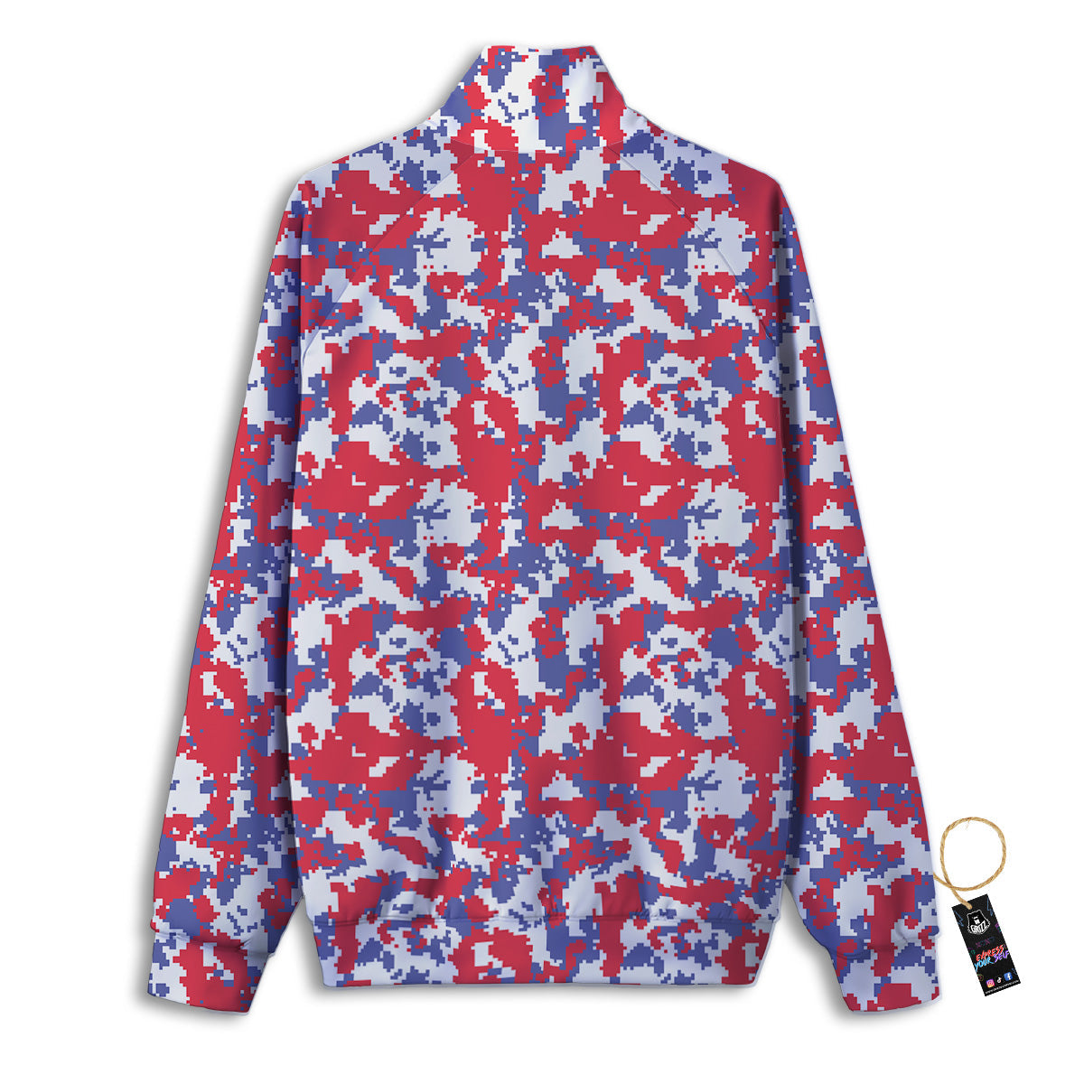 White Digital Camo And Blue Red Print Track Jacket-grizzshop