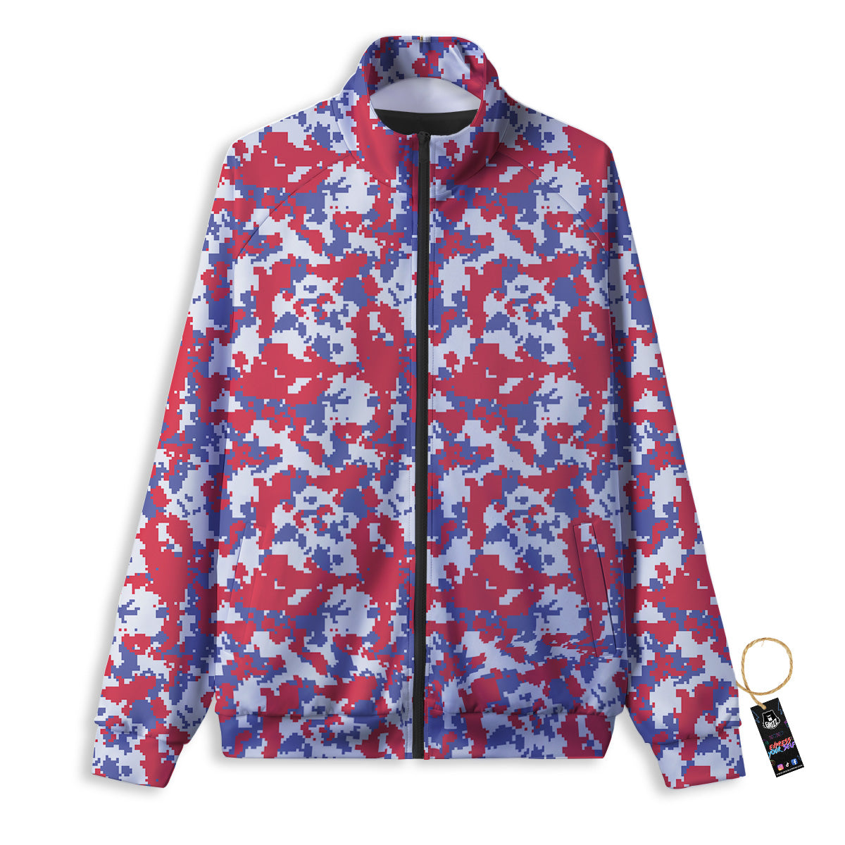White Digital Camo And Blue Red Print Track Jacket-grizzshop