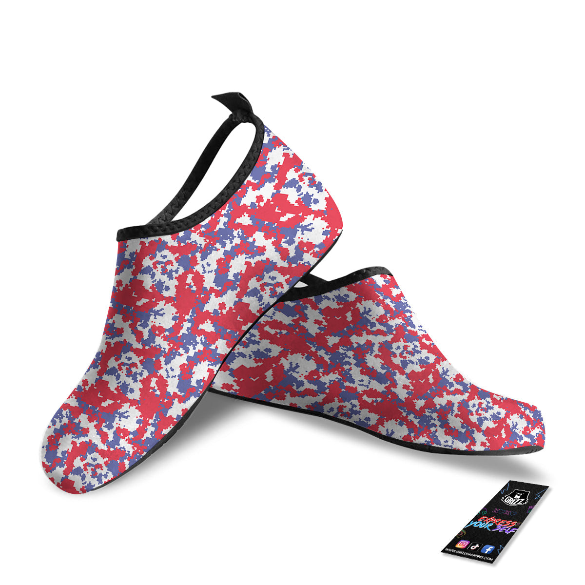 White Digital Camo And Blue Red Print Water Shoes-grizzshop