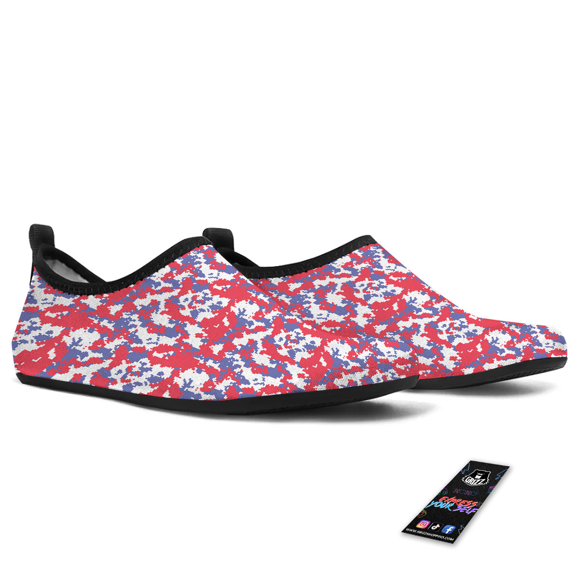 White Digital Camo And Blue Red Print Water Shoes-grizzshop