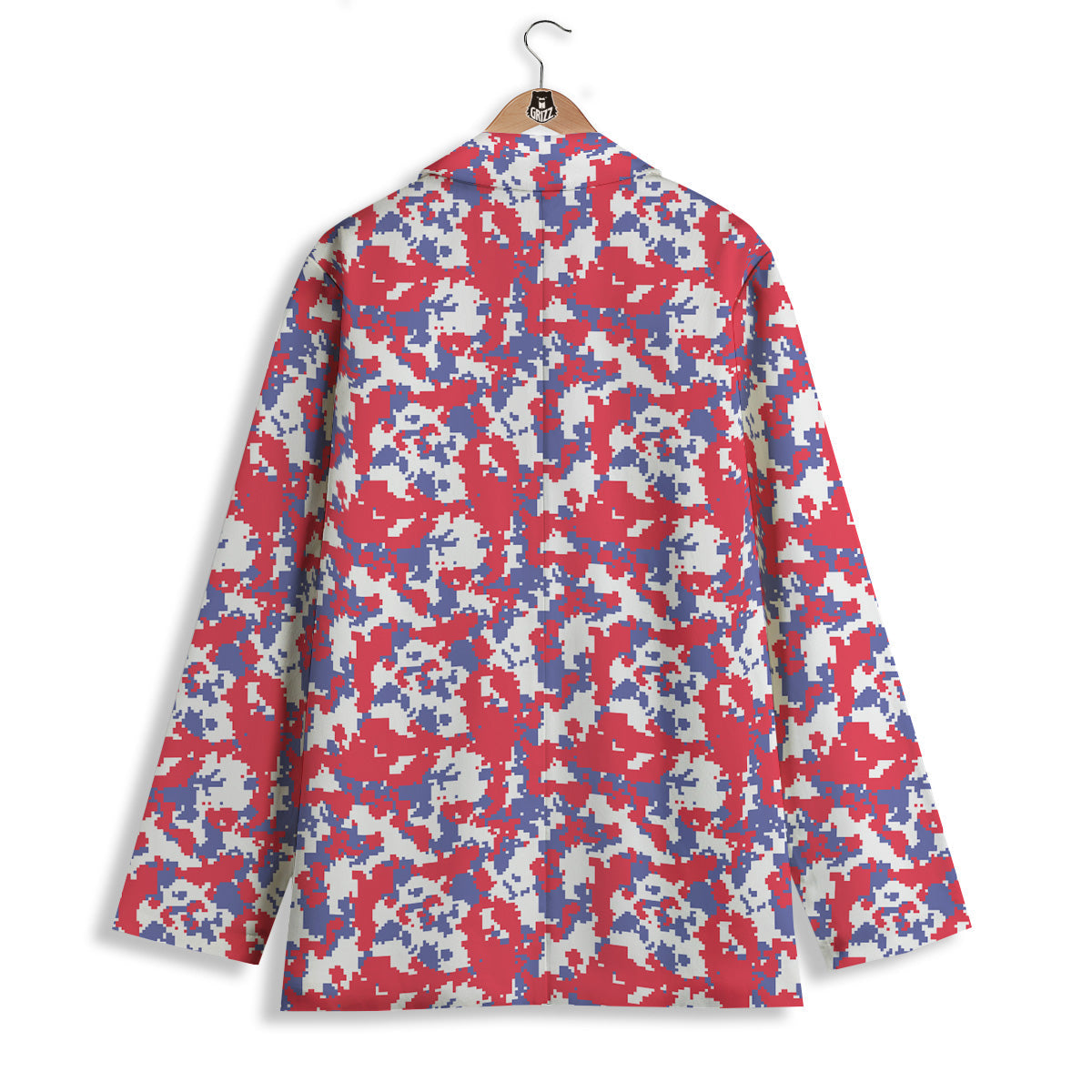 White Digital Camo And Blue Red Print Women's Blazer-grizzshop