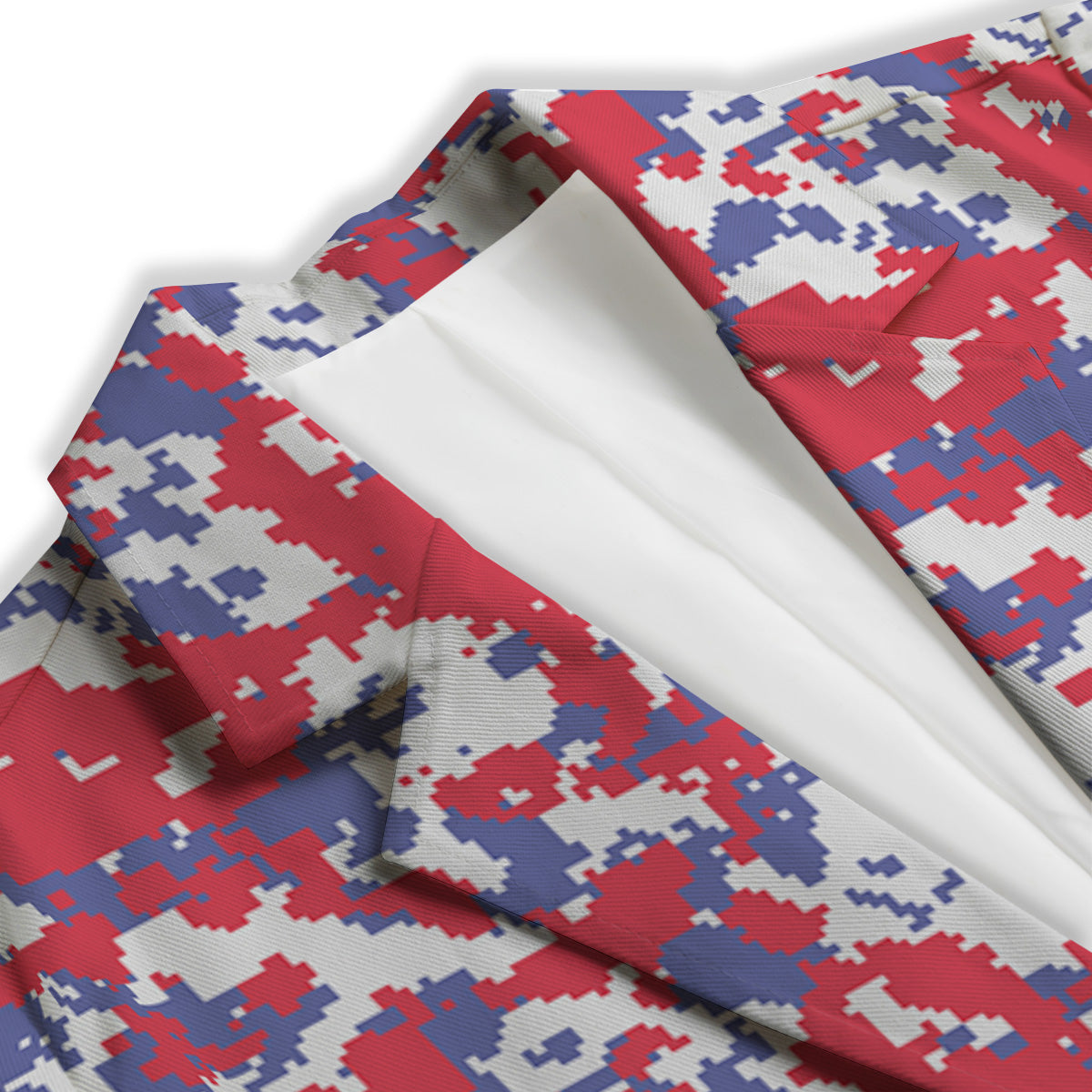 White Digital Camo And Blue Red Print Women's Blazer-grizzshop