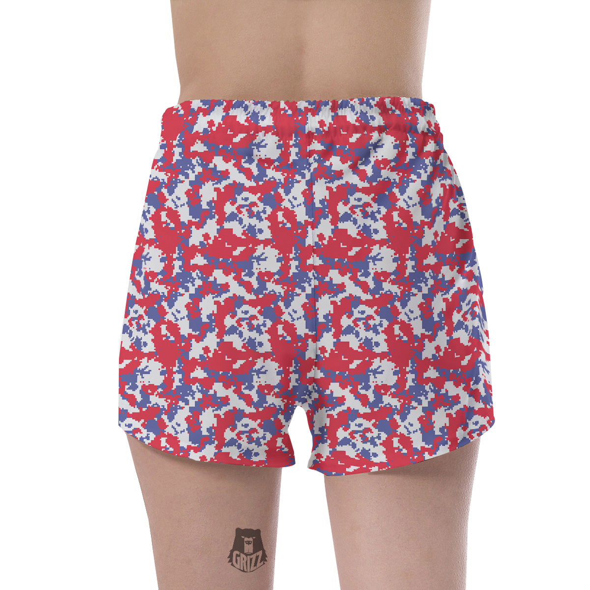 White Digital Camo And Blue Red Print Women's Shorts-grizzshop