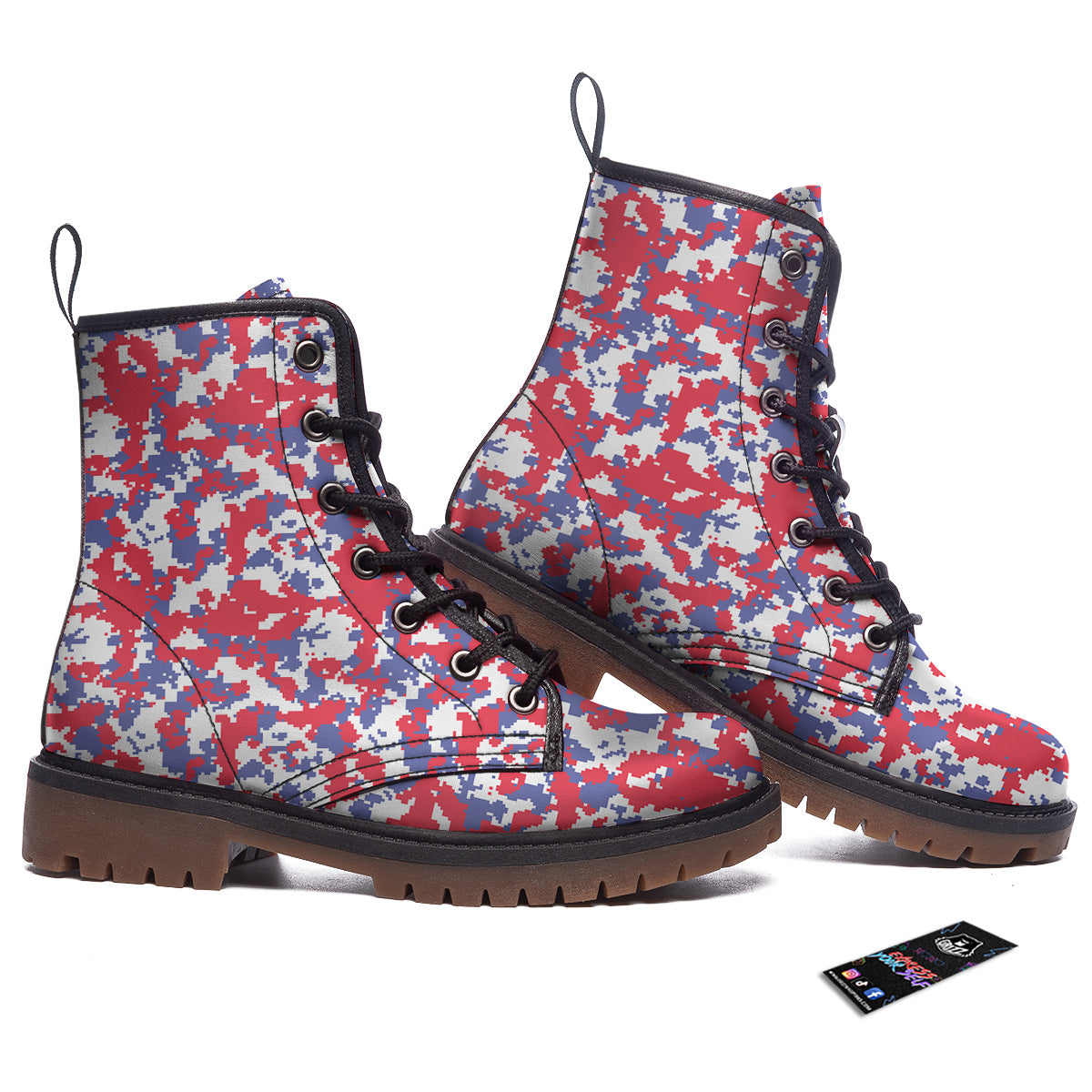 White Digital Camo And Blue Red Print Work Boots-grizzshop
