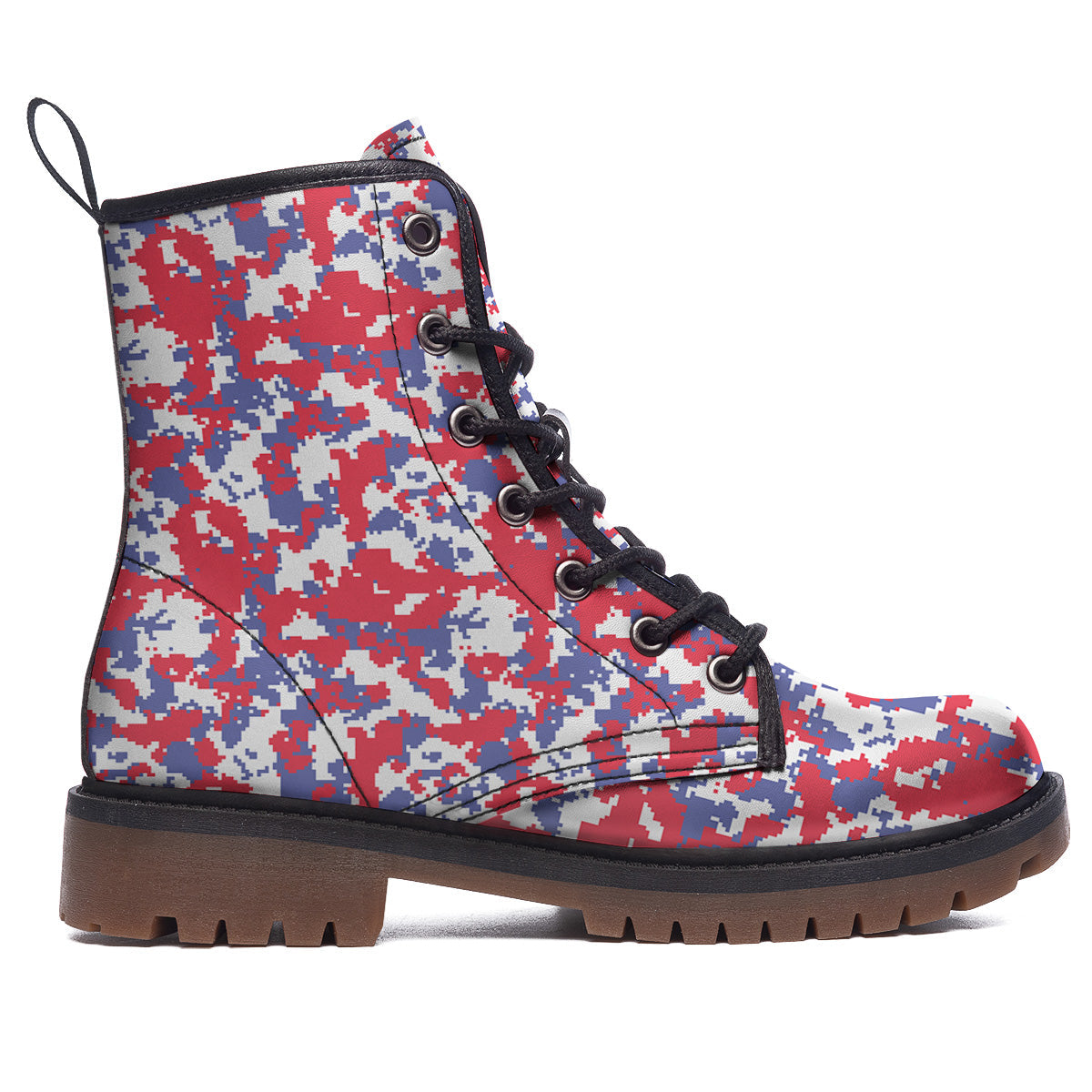 White Digital Camo And Blue Red Print Work Boots-grizzshop