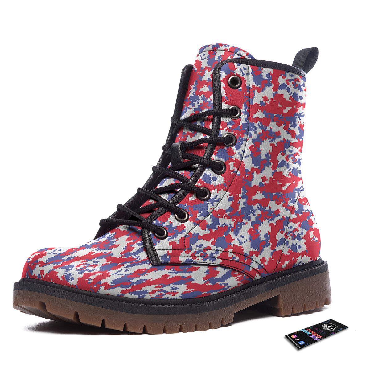 White Digital Camo And Blue Red Print Work Boots-grizzshop