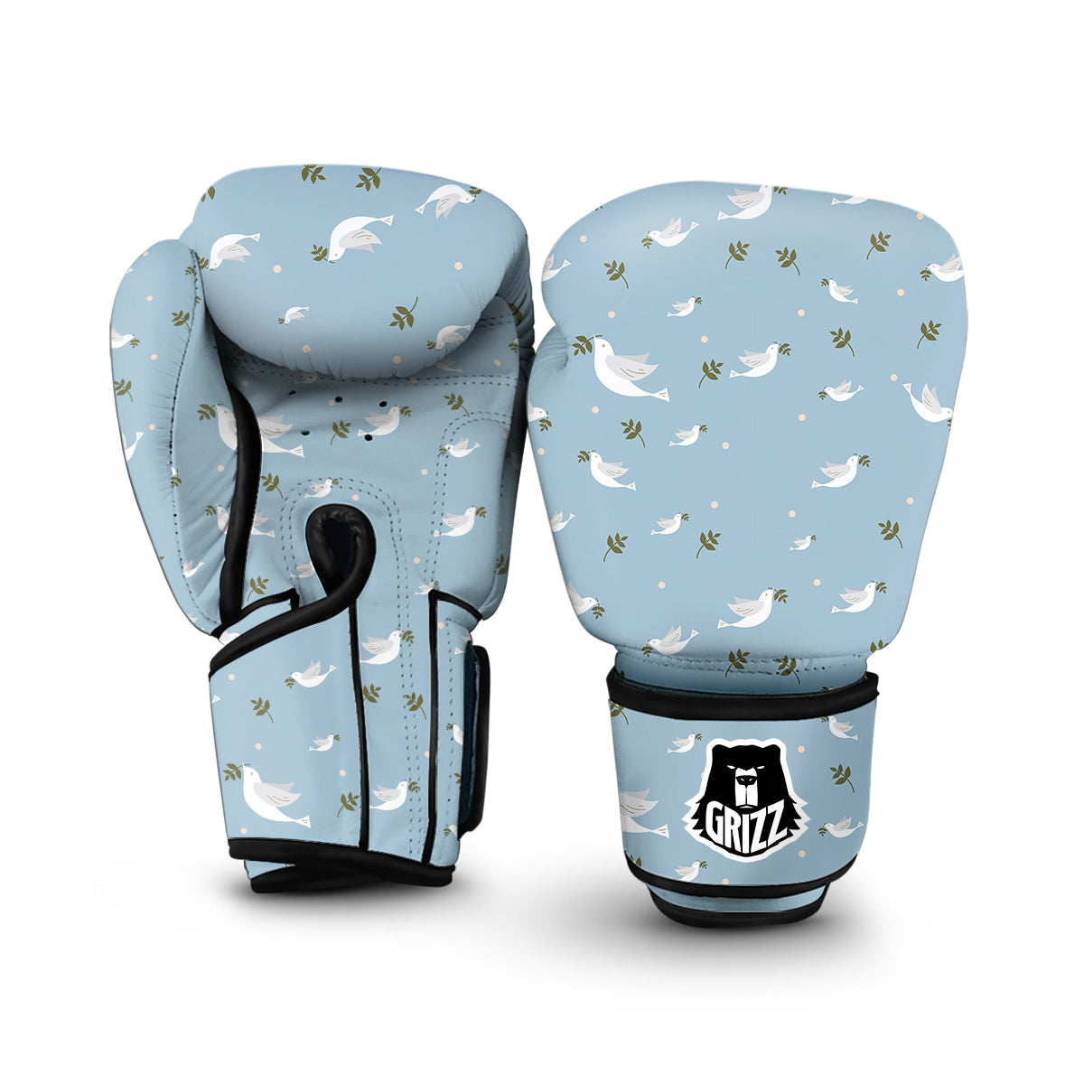 White Dove And Leaf Print Pattern Boxing Gloves-grizzshop