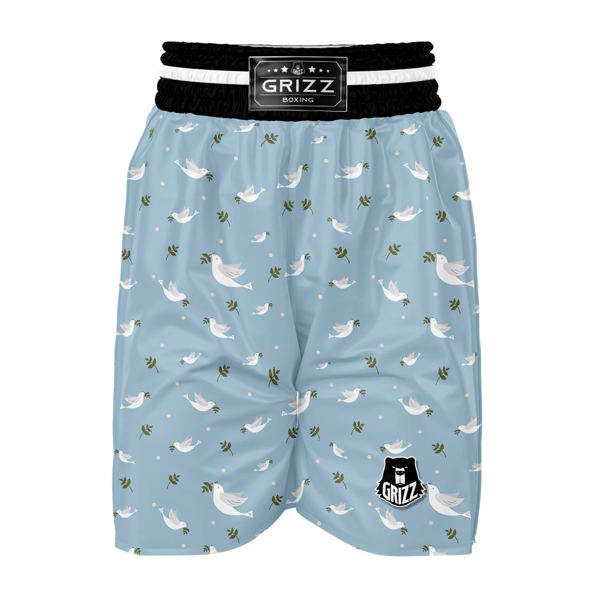 White Dove And Leaf Print Pattern Boxing Shorts-grizzshop
