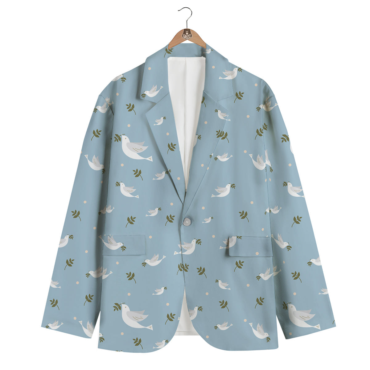White Dove And Leaf Print Pattern Men's Blazer-grizzshop