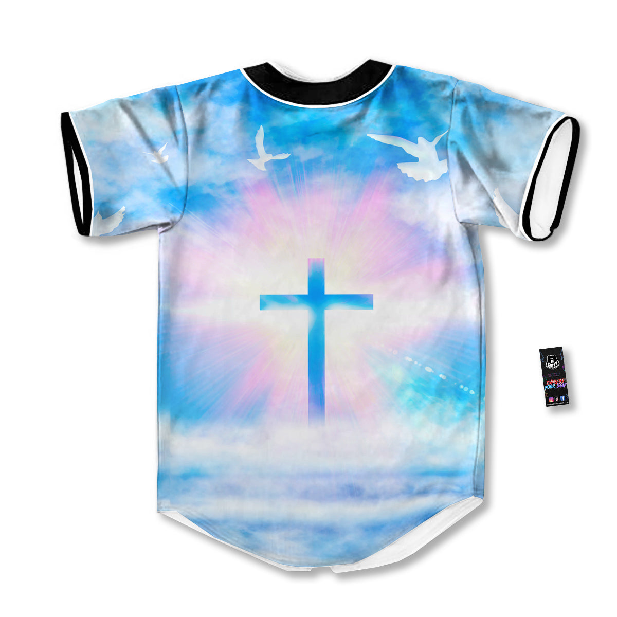 White Doves And Christian Cross Print Baseball Jersey-grizzshop