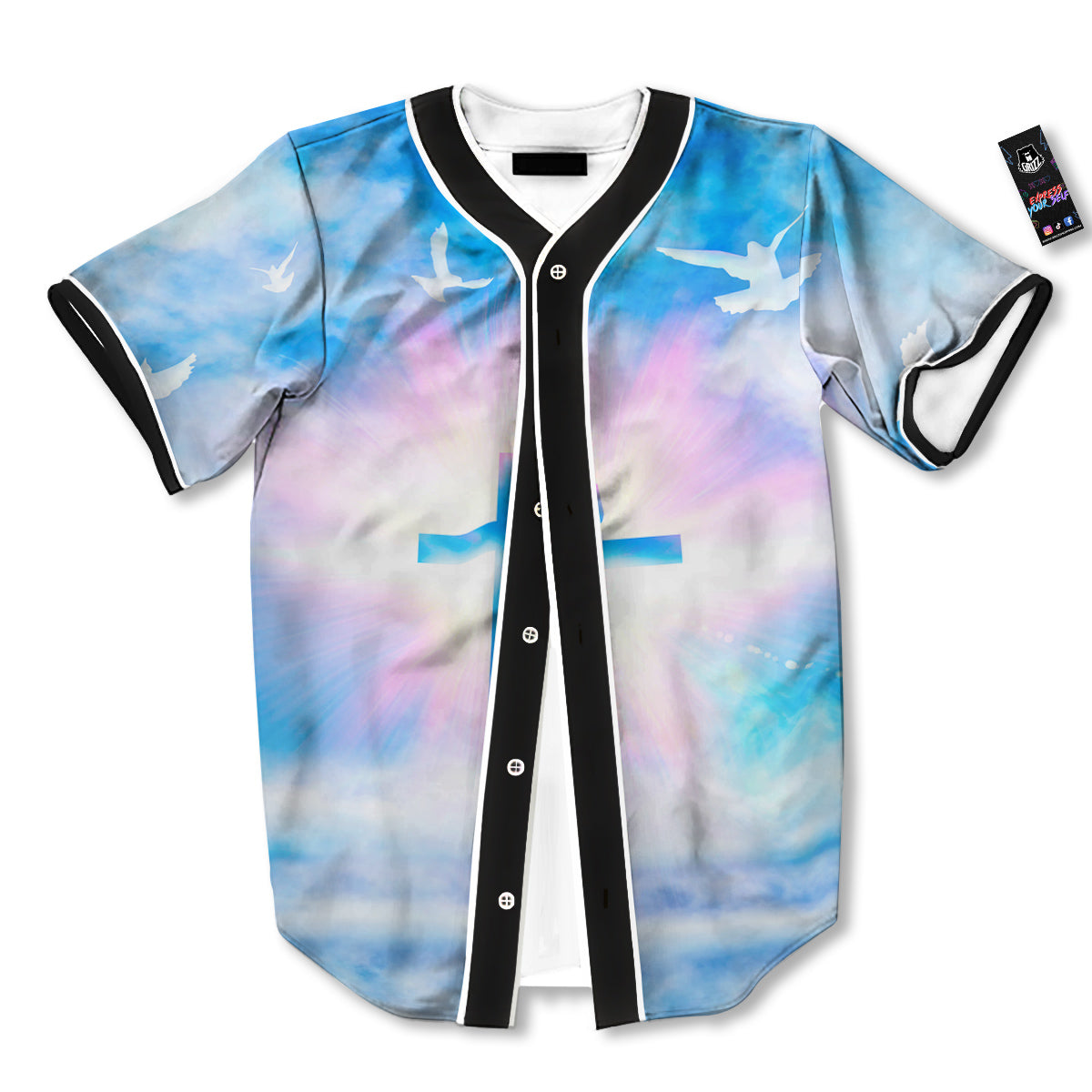 White Doves And Christian Cross Print Baseball Jersey-grizzshop