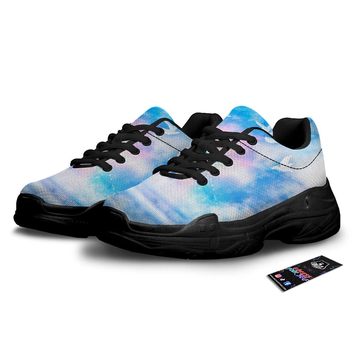 White Doves And Christian Cross Print Black Chunky Shoes-grizzshop