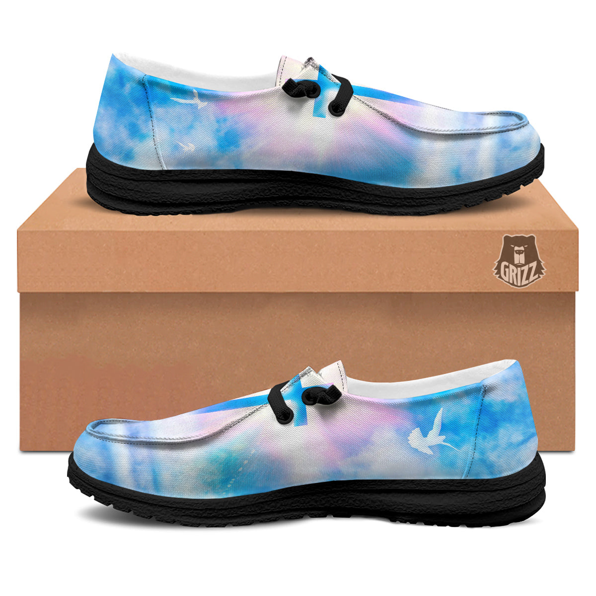 White Doves And Christian Cross Print Black Loafers-grizzshop