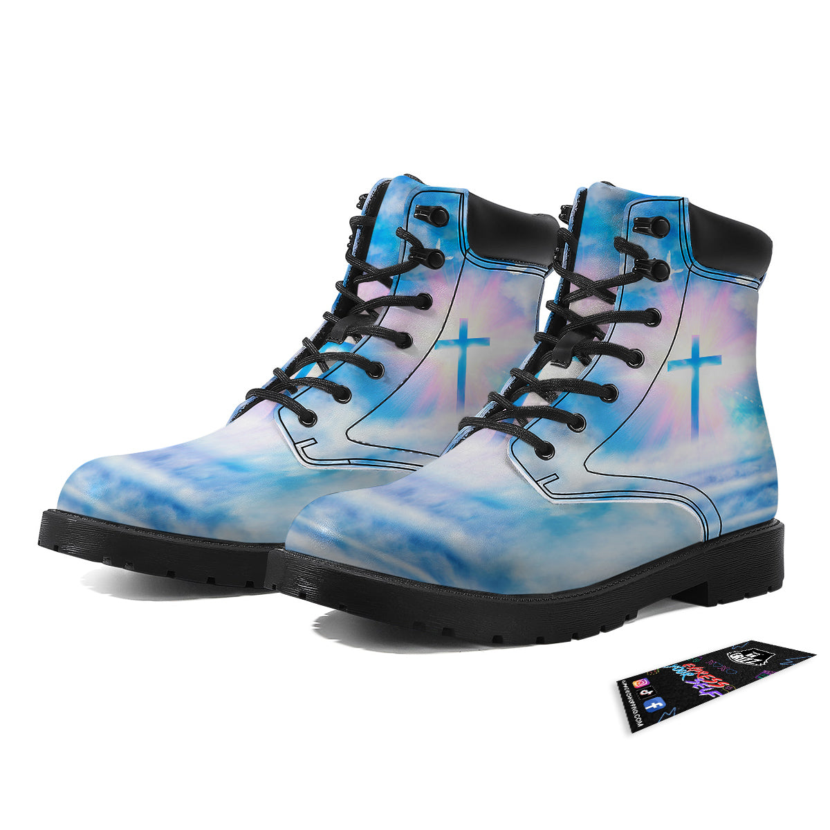 White Doves And Christian Cross Print Boots-grizzshop