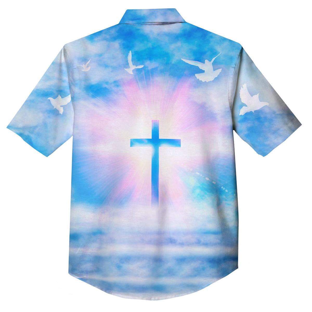 White Doves And Christian Cross Print Button Up Shirt-grizzshop