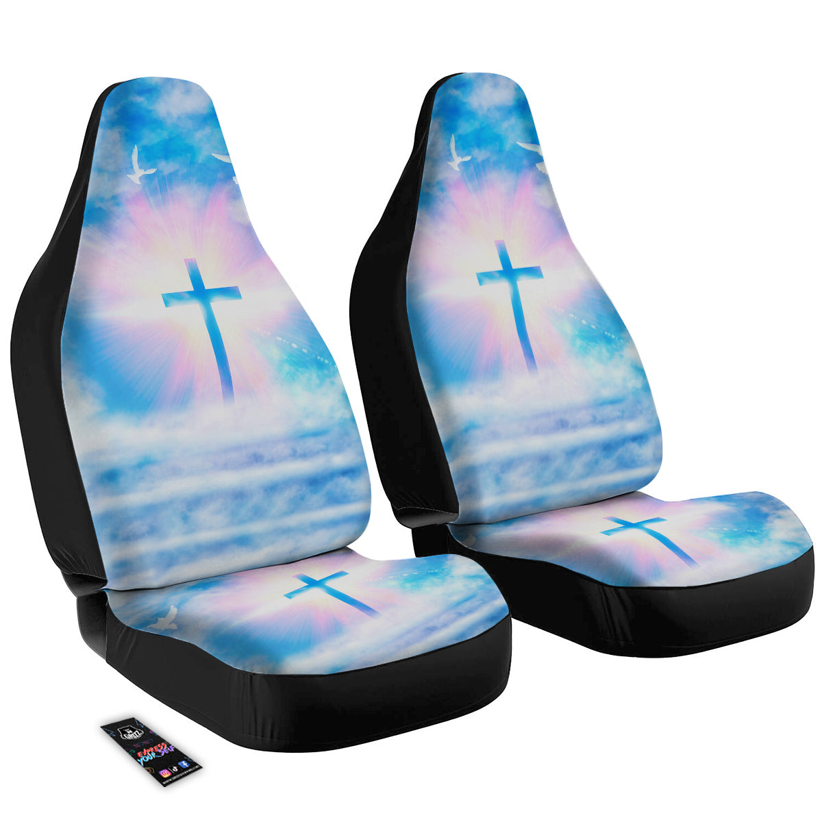 White Doves And Christian Cross Print Car Seat Covers-grizzshop