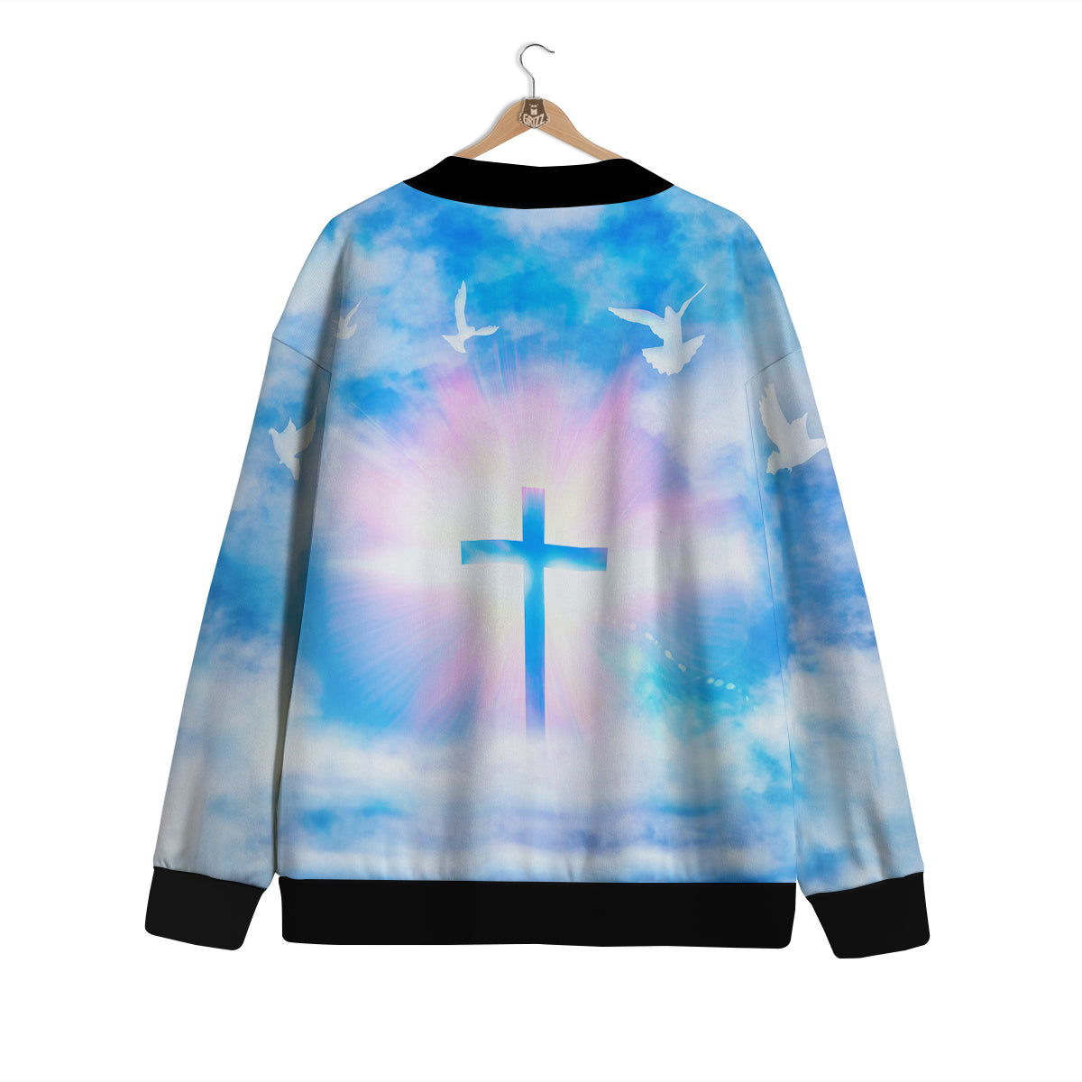 White Doves And Christian Cross Print Cardigan-grizzshop