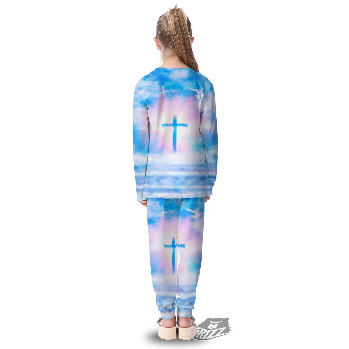 White Doves And Christian Cross Print Kid's Pajamas-grizzshop