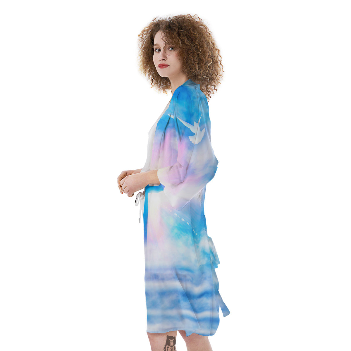 White Doves And Christian Cross Print Kimono-grizzshop