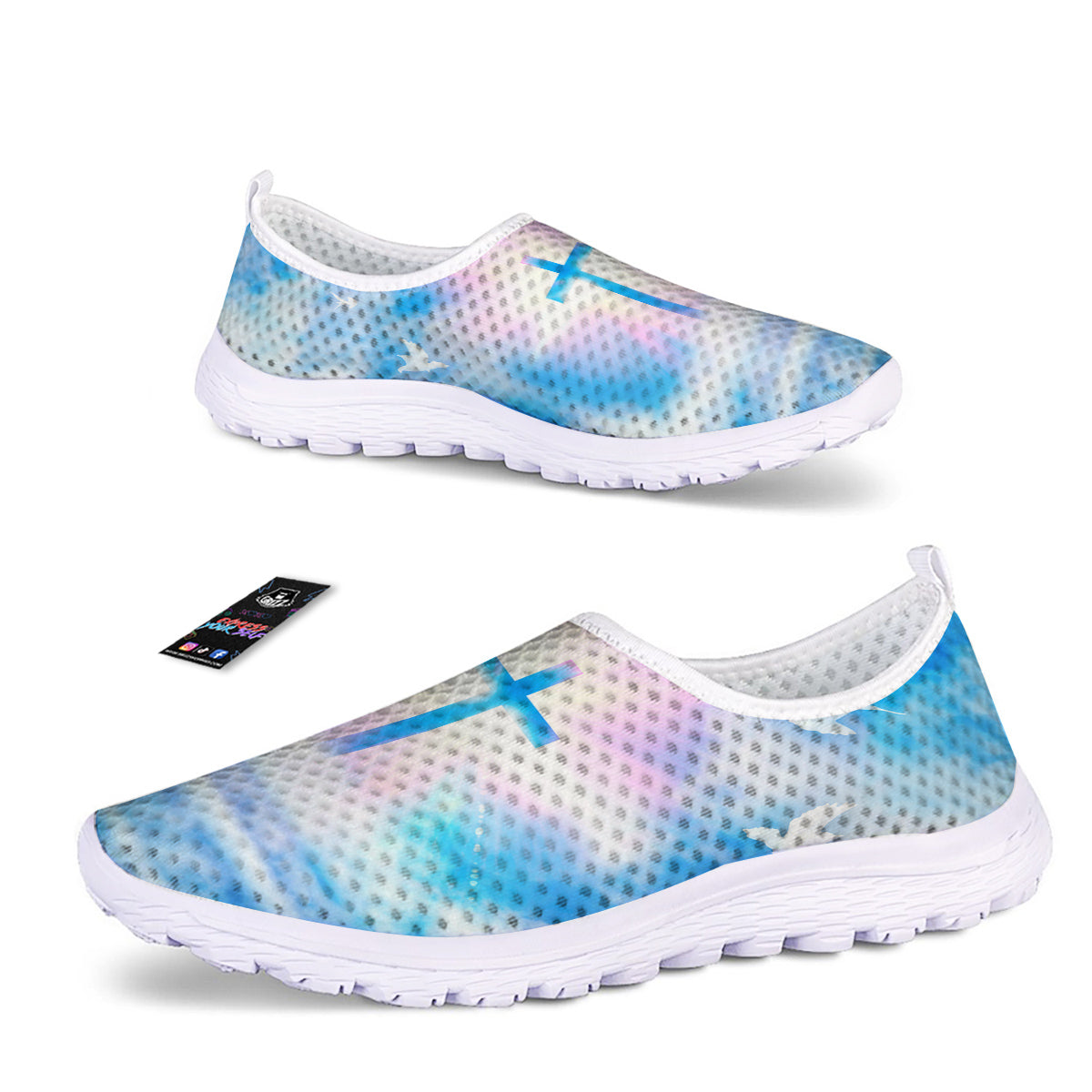White Doves And Christian Cross Print Nurse Shoes-grizzshop