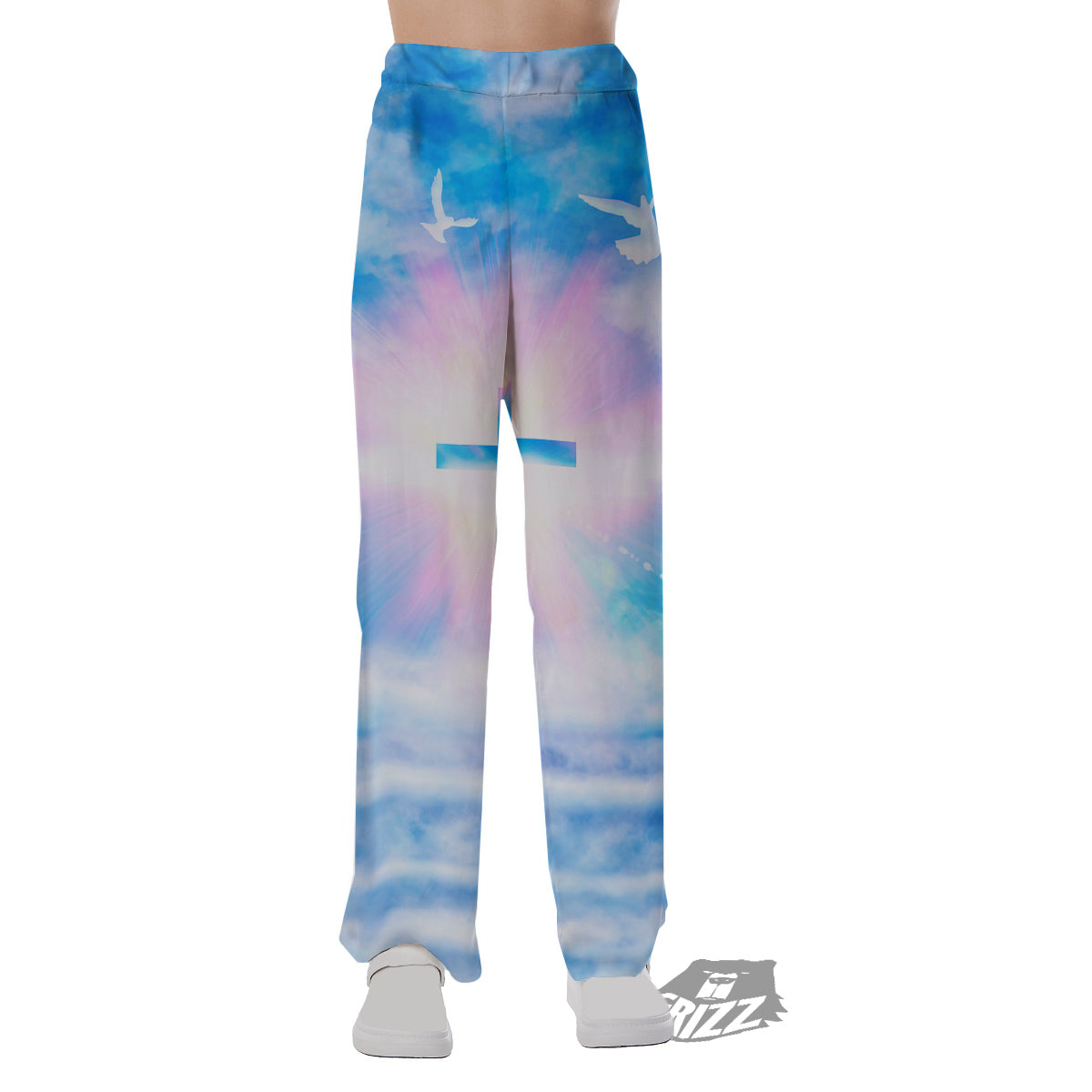 White Doves And Christian Cross Print Pajama Pants-grizzshop