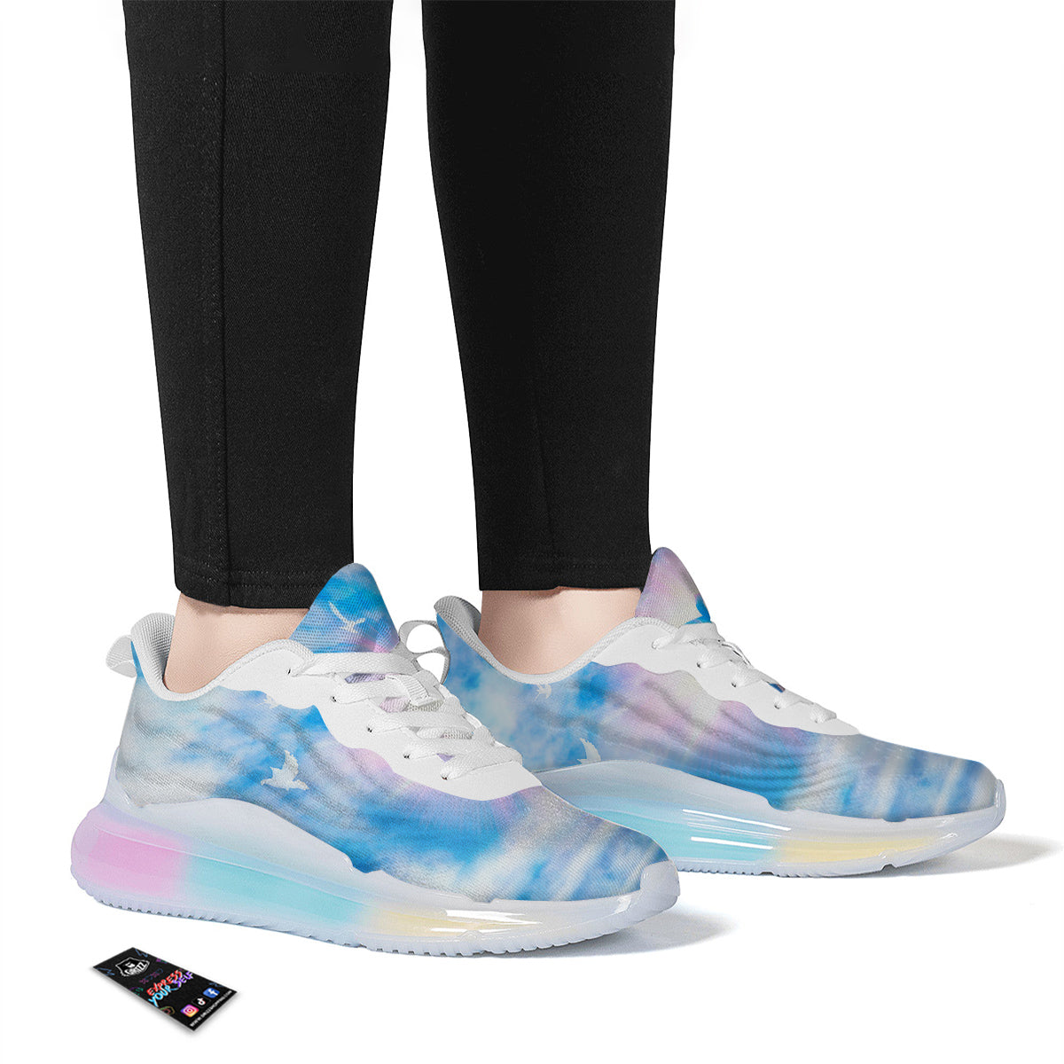 White Doves And Christian Cross Print Running Sneakers-grizzshop