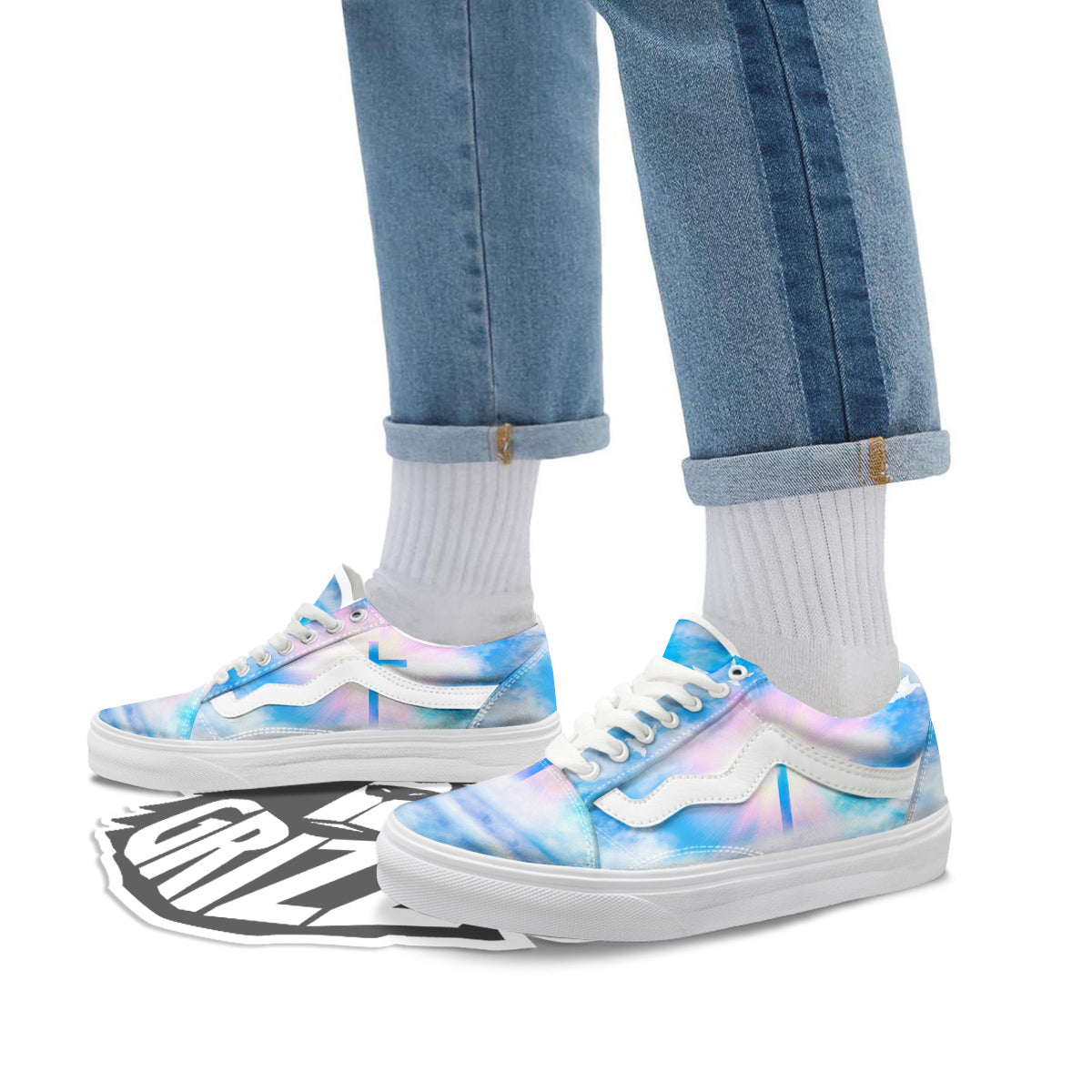 White Doves And Christian Cross Print Skate Shoes-grizzshop
