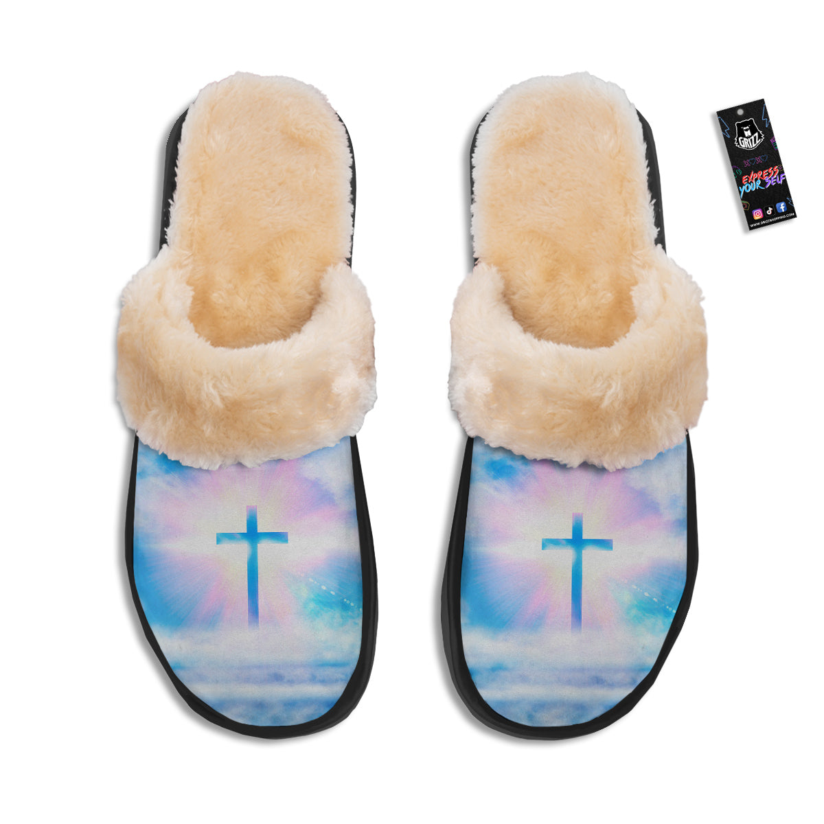 White Doves And Christian Cross Print Slippers-grizzshop